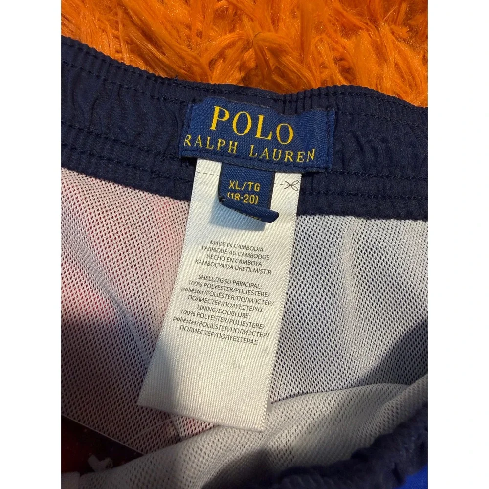 Polo Ralph Lauren Boys XL 18-20 Colorblock Swim Trunks Red Blue Yellow Logo